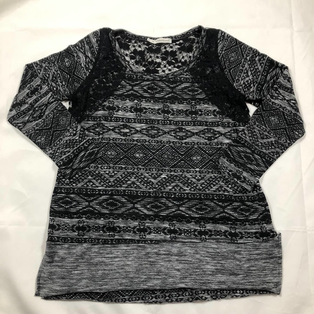 Maurices Shirt Plus Size 0 (14W) Black Gray Lace Southwestern Aztec Long Sleeve